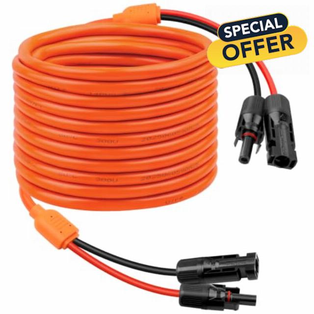 Solar Panel Extension Cable - 50FT Solar Wire 10AWG+14AWG PV Wire Female & Male with IP68 Waterproof Connector for RV