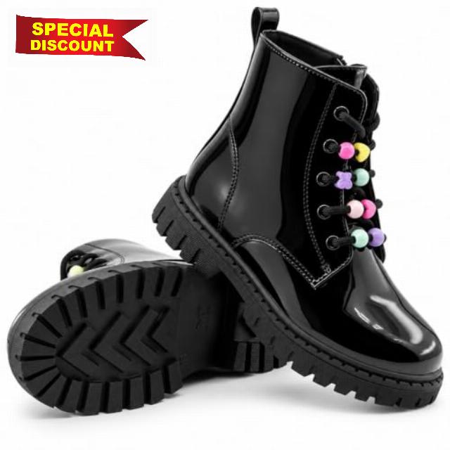 Combat Boots for Girls Lace Up Side Zipper Ankle Boots                                                          Colorful Bead
