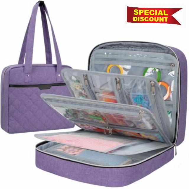 Anitor Craft and Sewing Supplies Storage Tote Bag with 25 Clear Pockets                                                          Large Sewing Bag Organizer for Cross Stitch