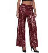 sohita Women's Sequin Sparkle Wide Leg Pants High Waist Disco Pants | Elastic Sequin Pants Women ...