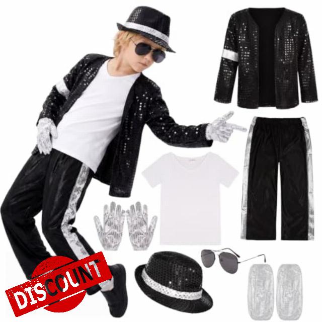 7PC Boys Halloween Costume Set Kids 80s 90s Pop Star Dance Disco Costume for Kids Stage Cosplay