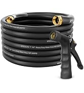 SPECILITE 3/4" Garden Hose 50 ft with High Flow Nozzle, Heavy Duty Flexible Hybrid Rubber Water H...