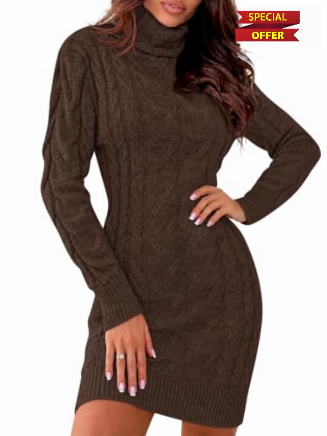 Saodimallsu Womens Cable Knit Sweater Dress Turtleneck Bodycon Mini Dresses                                                          Dressy trendy casual sweater dress for women
