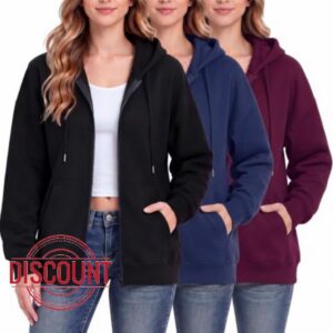 Taiyin 3 Pack Women Fleece Zip up Hoodie Sweatshirt                                                          Woman Zip up Jacket Fleece