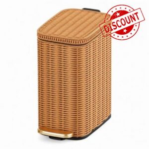 Rattan Trash Can Small Waste Basket with Lid                                                          Bathrooms Bedrooms Offices and Dorm Woven Basket Trash Can 1.6 Gallo