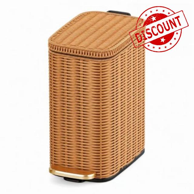 Rattan Trash Can Small Waste Basket with Lid                                                          Bathrooms Bedrooms Offices and Dorm Woven Basket Trash Can 1.6 Gallo