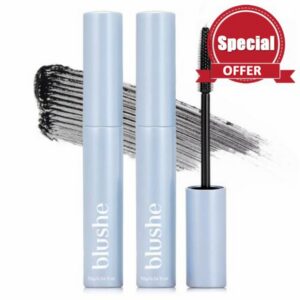 Blushe Lash Serum Mascara for Women: Lengthening & Volumizing Water-Resistant Fiber Korean Mascara – Clump-Free with Peptides – Smudge-Proof & Warm Water Removal – 2 Pack Black for Daily Use