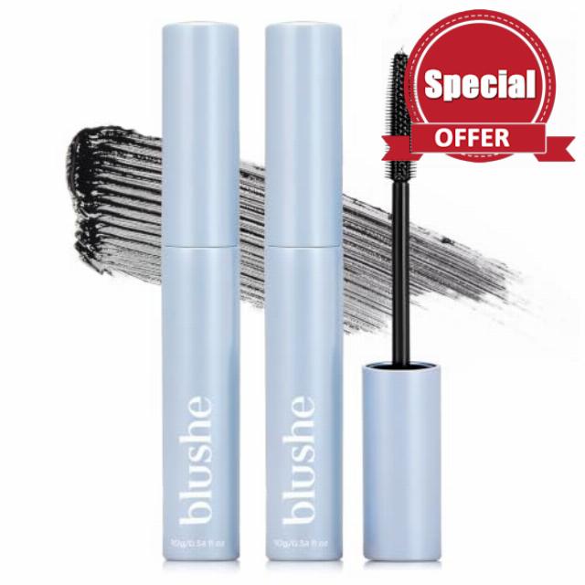 Blushe Lash Serum Mascara for Women: Lengthening & Volumizing Water-Resistant Fiber Korean Mascara – Clump-Free with Peptides – Smudge-Proof & Warm Water Removal – 2 Pack Black for Daily Use