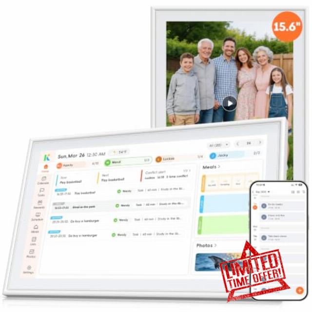 15.6" Digital Calendar Wall Touch Screen Family Planner Picture Frames Sync                                                          No Subscription Fees
