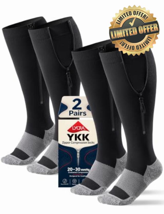 2 Pairs Wide Calf Compression Socks for Women Men (YKK Zipper)