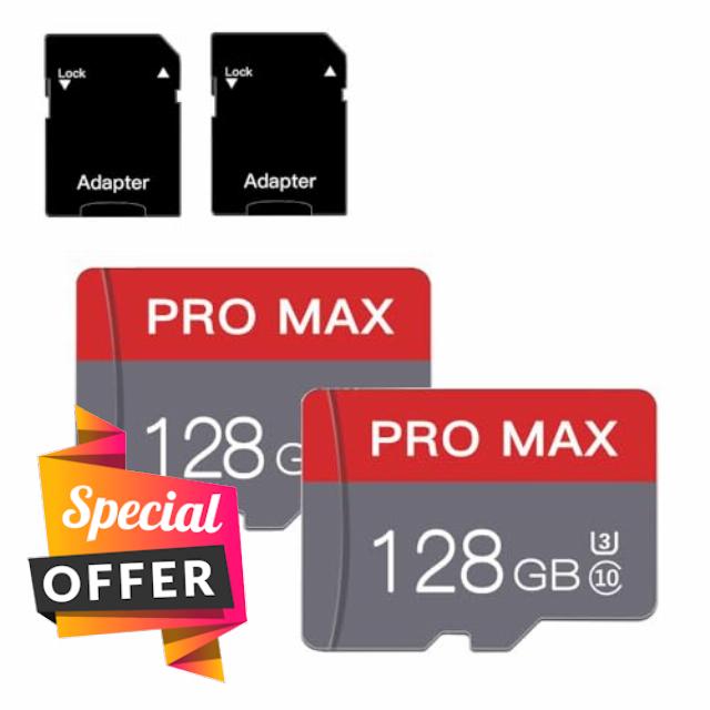 2-Pack 128GB Micro SD Card Memory Card with Adapter High Speed Class 10 for Smartphone