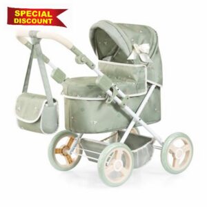 Bayer Design Trendy Doll Pram - Green Flowers Stroller with Handbag &                                                          Fits Dolls up to 46 cm / 18 in