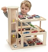 3-Tier Garage with Elevator Lift & Parking Ramp for Toy Car Display Case | Wooden Storage Case Ga...