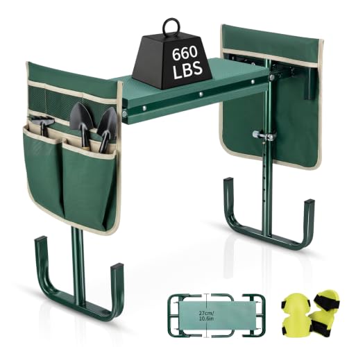 660LBS Heavy Duty Folding Garden Bench Kneeler with Soft EVA Kneeling Pad & 2 Large Tool Pouches