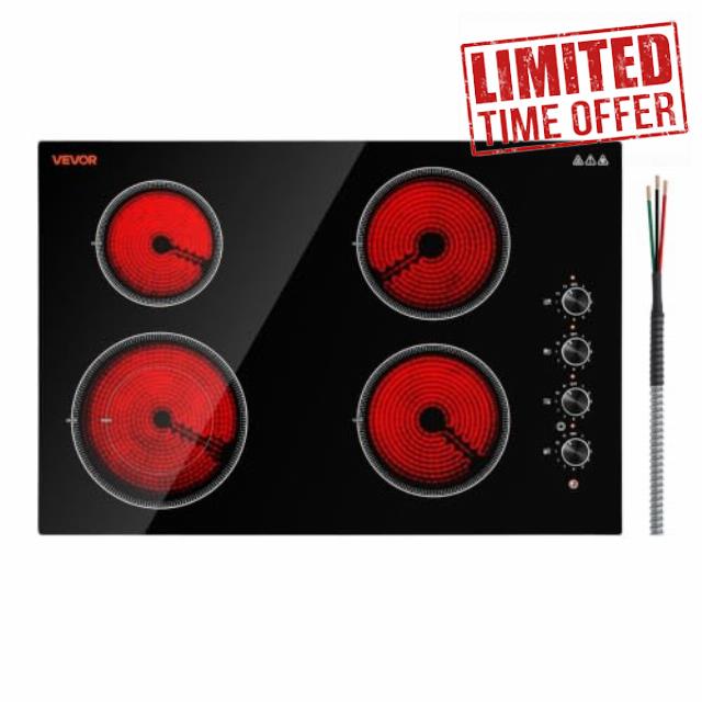 VEVOR Electric Cooktop 30inch 4 Burners Stove Top 7200W 220V No Plug                                                          Ceramic Built-in Radiant Electric Stove