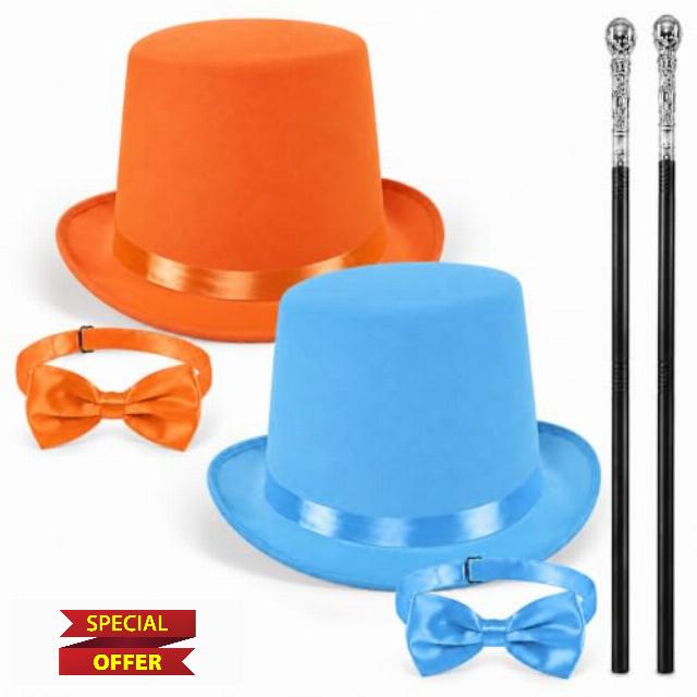 6 Pcs Orange and Blue Top Hat Set for Halloween Group Costumes                                                          6 Pcs with Matching Hats