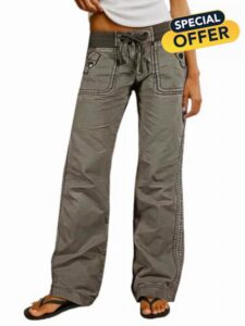 Flamingals Straight Leg Drawstring Pants for Women                                                          Solid Seam Detail Pants