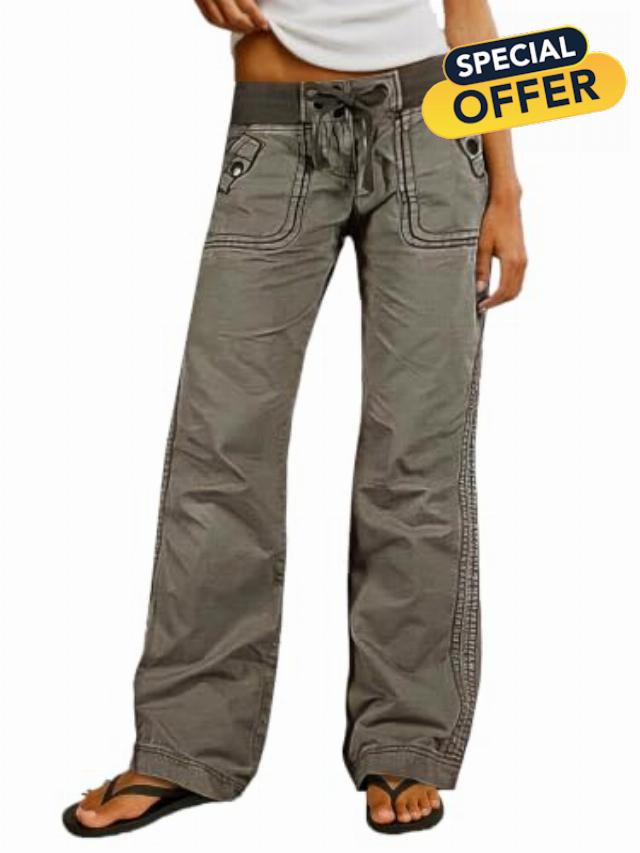 Flamingals Straight Leg Drawstring Pants for Women                                                          Solid Seam Detail Pants