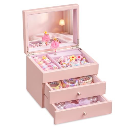 3 Layer Wooden Kids Jewelry Boxes & Organizers with Spinning Dancer