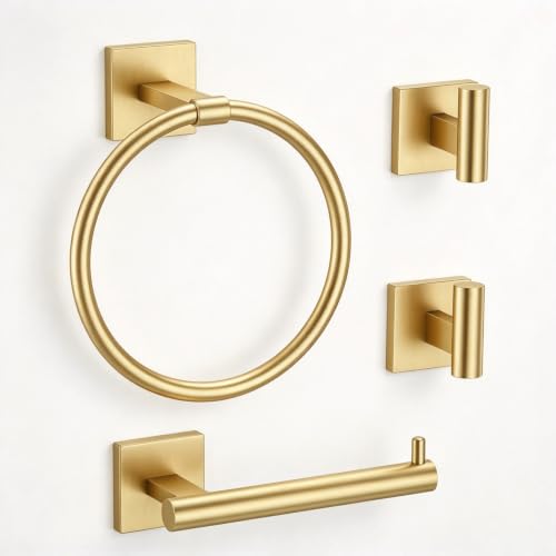 Brushed Gold Toilet Paper Holder Set SUS304 Stainless Steel Bathroom AccessoriesSet Includes Towel Ring
