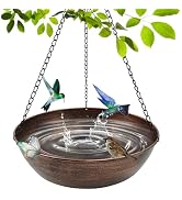 OUISJYER 10" Compact Metal Hanging Bird Bath with Chains | 1.6" Deep Bowl, 0.4Gal Capacity, 3 Cha...