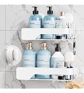 TAILI Corner Shower Caddy Suction Cup, Black Shower Organizer With Hooks | Lock-Tight Red Indicat...