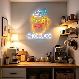 Hot Chocolate Mug LED Neon Sign, Winter Christmas Thanksgiving Wall Decor