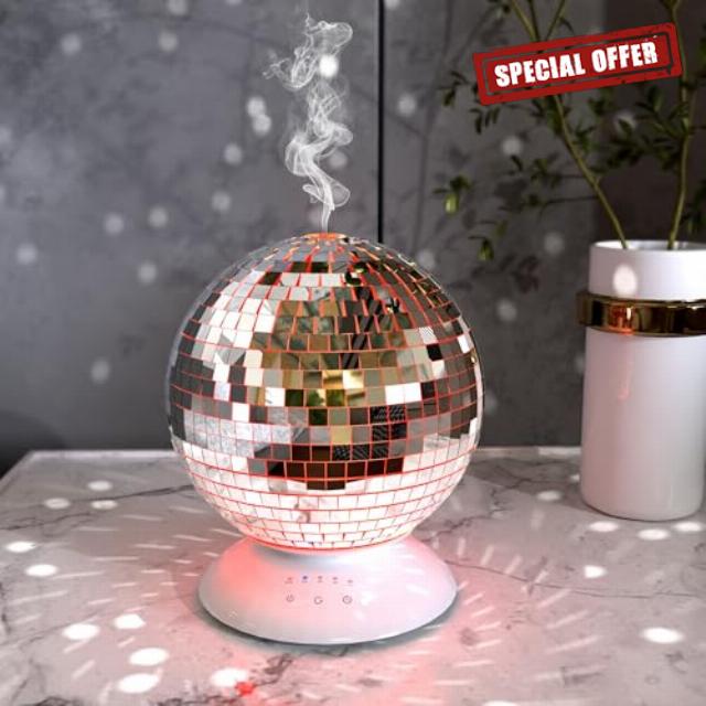 Disco Mirror Diffuser 360° Rotating 8 Ligth Modes 4 Timer Setting                                                          Aromatherapy Diffuser