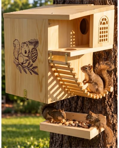 16.5" Large Heavy Duty Weatherproof Solid Wood Squirrel Nesting Box with Porch