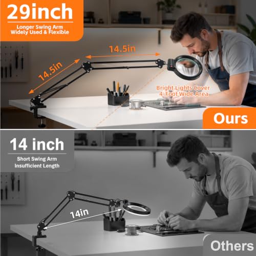 Round Hands Free Swing Arm Desk Lamp Magnifier for Craft Sewing Painting Hobby Repair Close Work 5