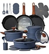 CAROTE 20Pcs Titanium Cookware Set, Pots and Pans Set Non Stick, Kitchen Cooking Set with Detacha...