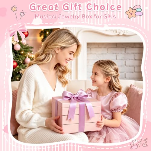 Musical Jewelry Storage Gift for Little Girl Christmas Birthday New Year (Pink)