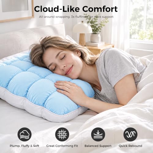 Fluffy Sleep Pillow-Blue Soft Pillow is Machine Washable