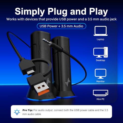 USB Power & 3.5mm AUX Audio Speakers for Monitor