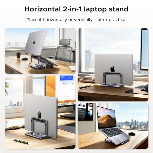 Horizental & Virtical Laptop Holder Durable Aluminum Stand for Stability with Silicone Protection