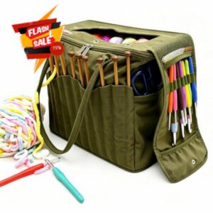 Personalized Crochet Knitting Canvas Yarn Storage Bag for Knitter                                                          Crochet Tote Bag Organizer with Pockets and Handle