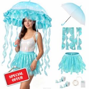 Newwiee 6 Pcs Jellyfish Costume Umbrella Tutu Skirt Halloween                                                          Tulle Skirt