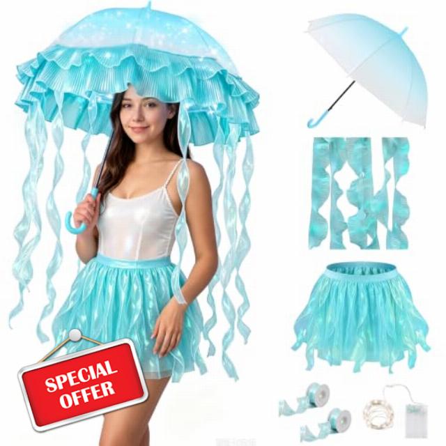 Newwiee 6 Pcs Jellyfish Costume Umbrella Tutu Skirt Halloween                                                          Tulle Skirt