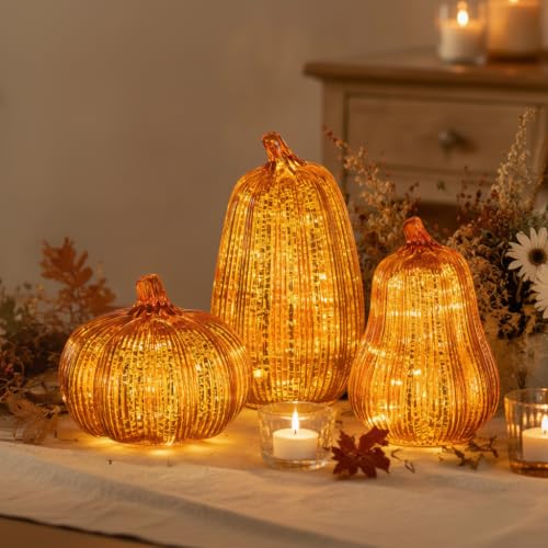 Fall Pumpkin Decor Twinkle Pumpkin Lights Orange Starry Night Thanksgiving Porch Decorations Fairy Lights Halloween Centerpieces for Tables Gif
