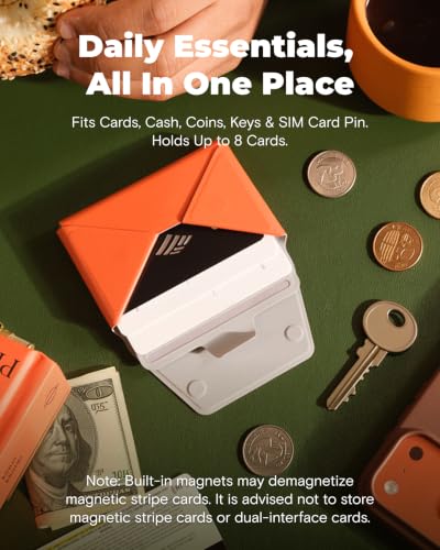 Jet Black Apple Find My & Google Find Hub Integration | Holds 8 Cards | MOVAS Leather | Pull-to-Access | Travel Essential | Best Gif