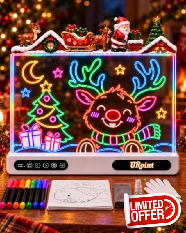 LED Drawing Board for Kids Rechargeable TypeC with Santa & Reindeer                                                          17.7"Light Up Drawing board