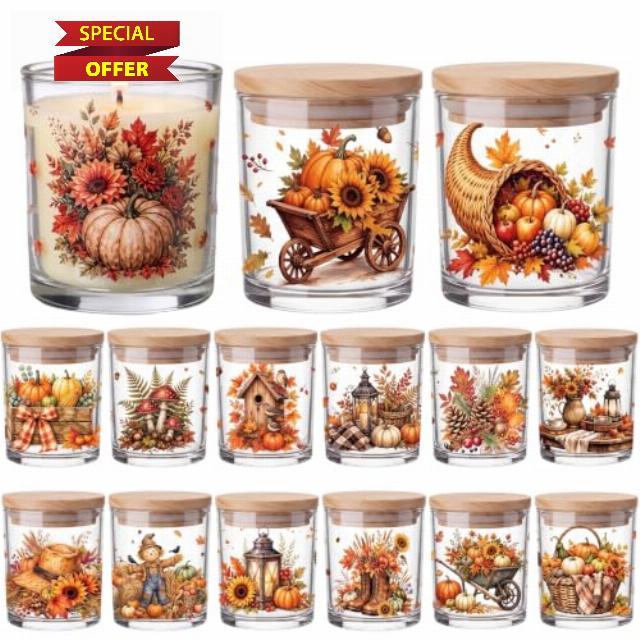 OBreezify 15 Pcs Fall Glass Candle Jars 7 oz for Making Candles                                                          Pumpkin Empty Glass Jars