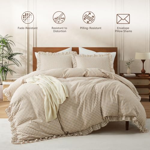 Plaid Bedding Set with Zipper Closure & 8 Ties