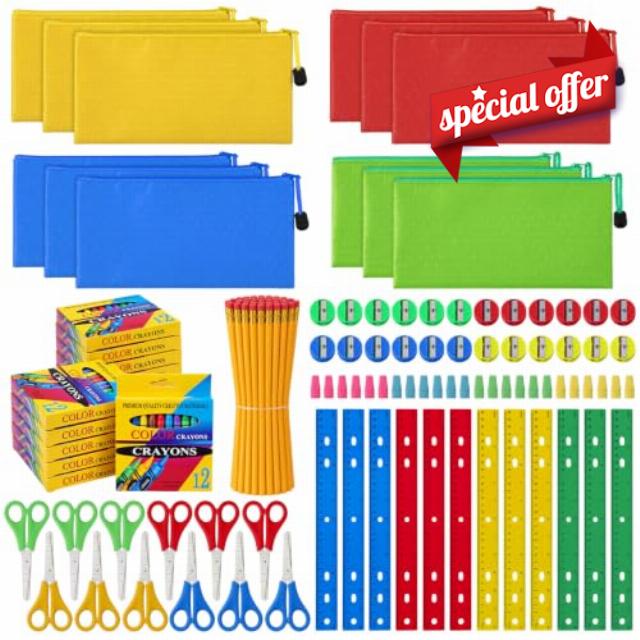 ReliThick 12 Set Christmas Shoebox School Supplies Kit for Operation                                                          Christmas Holiday Child Charity Donation Supplies Set with Crayons