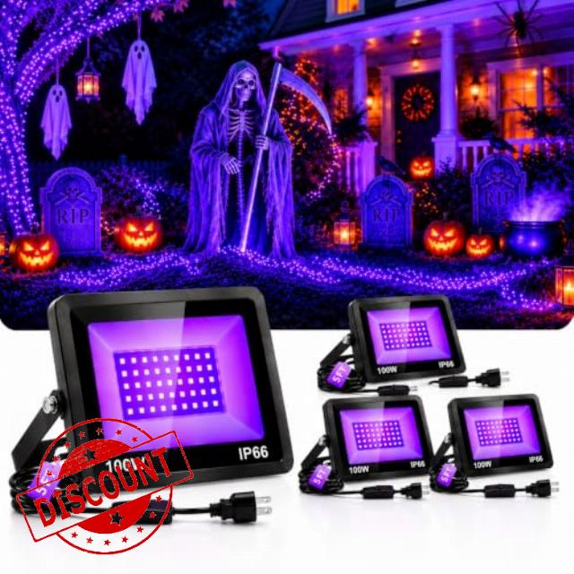 4-Pack 100W UV Black Lights for Halloween & Party