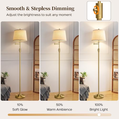 Gold Brass Standing Lamp with Linen Lampshade