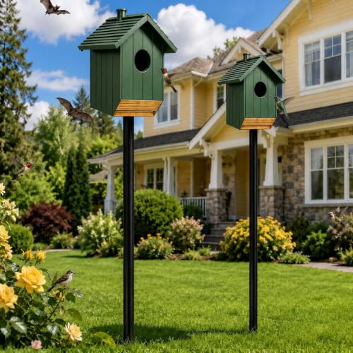 birdhouses and bat houses in gardens and yards