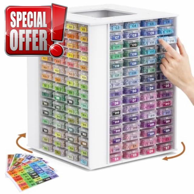 Gueevin Rotatable Bead Organizer Storage with Labels