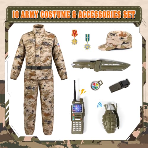 Kids Soldier Military Halloween Costume 3‑13 10pcs Kids Army Costume with Sound & Light Army Toys