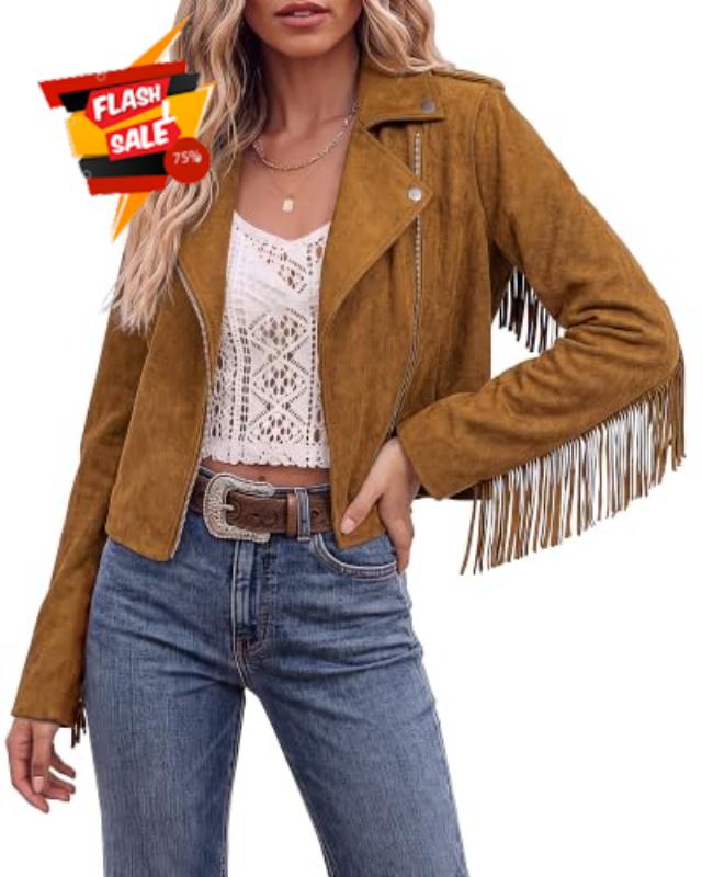 luvamia Fringe Jackets For Women Trendy Cropped Faux Suede Jacket Women Faux Leather Fall Jackets For Women